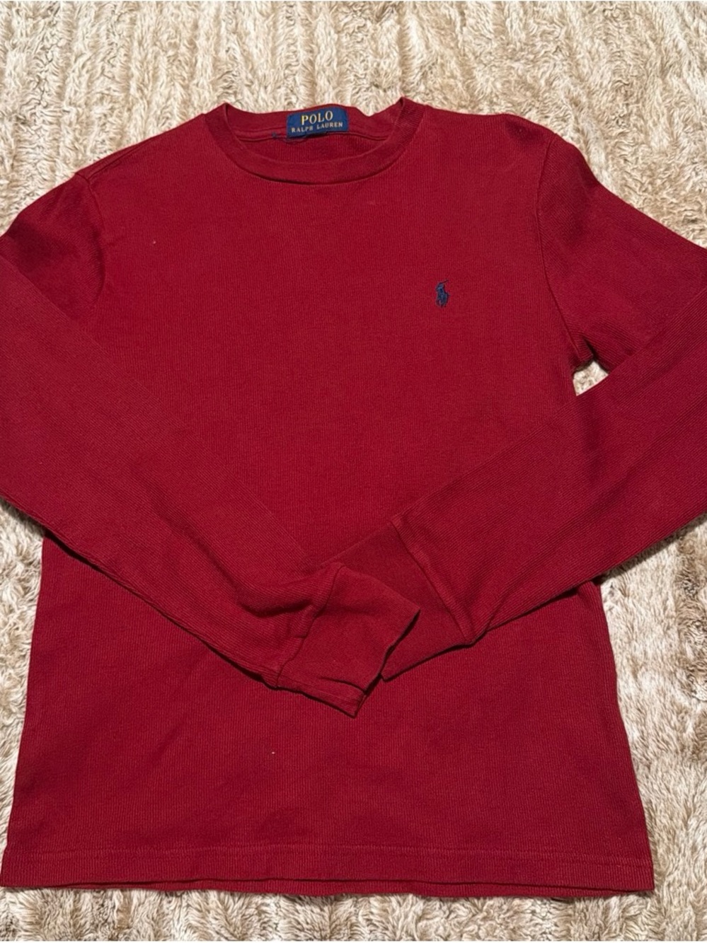 Ralph Lauren Kids Long Sleeve Crewneck Sweater - Burgundy with Navy Pony